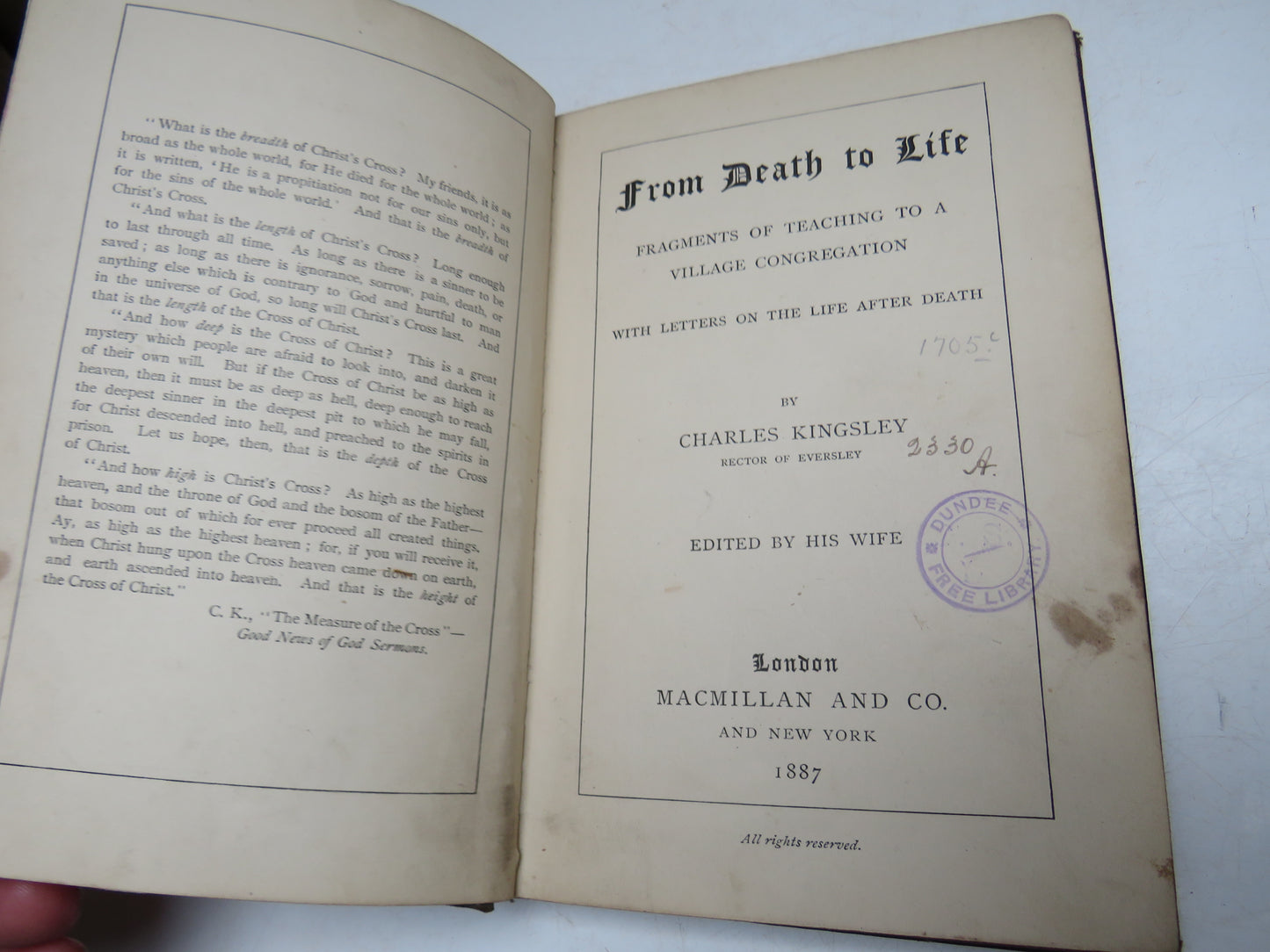 From Death To Life Fragments of Teaching To A Village Congregation With Letters On The Life After Death by Charles Kingsley 1887
