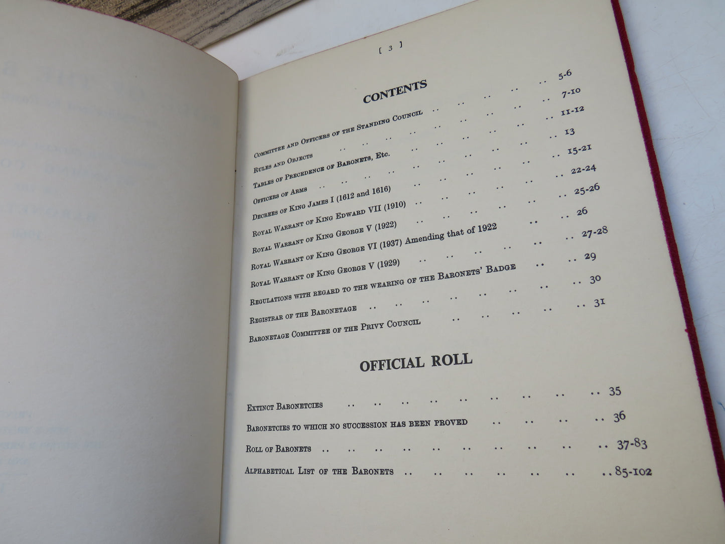 Roll of the Baronets As Authorized By Royal Warrant Issued With Official Sanction By The Standing Council of the Baronetage 1960