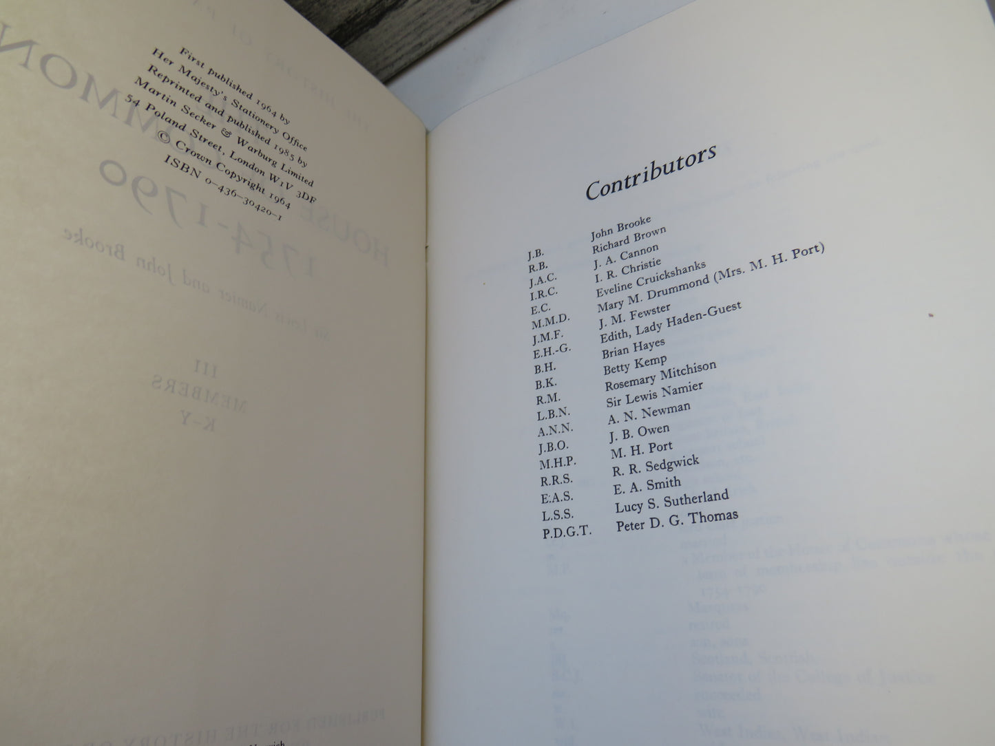 The House of Commons 1754-1790 By Sir Lewis Namier & John Brooke 1985