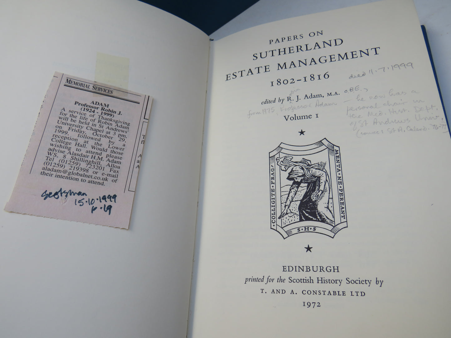 Papers On Sutherland Estate Management 1802-1816 Edited By R. J. Adam Volume I & II 1972