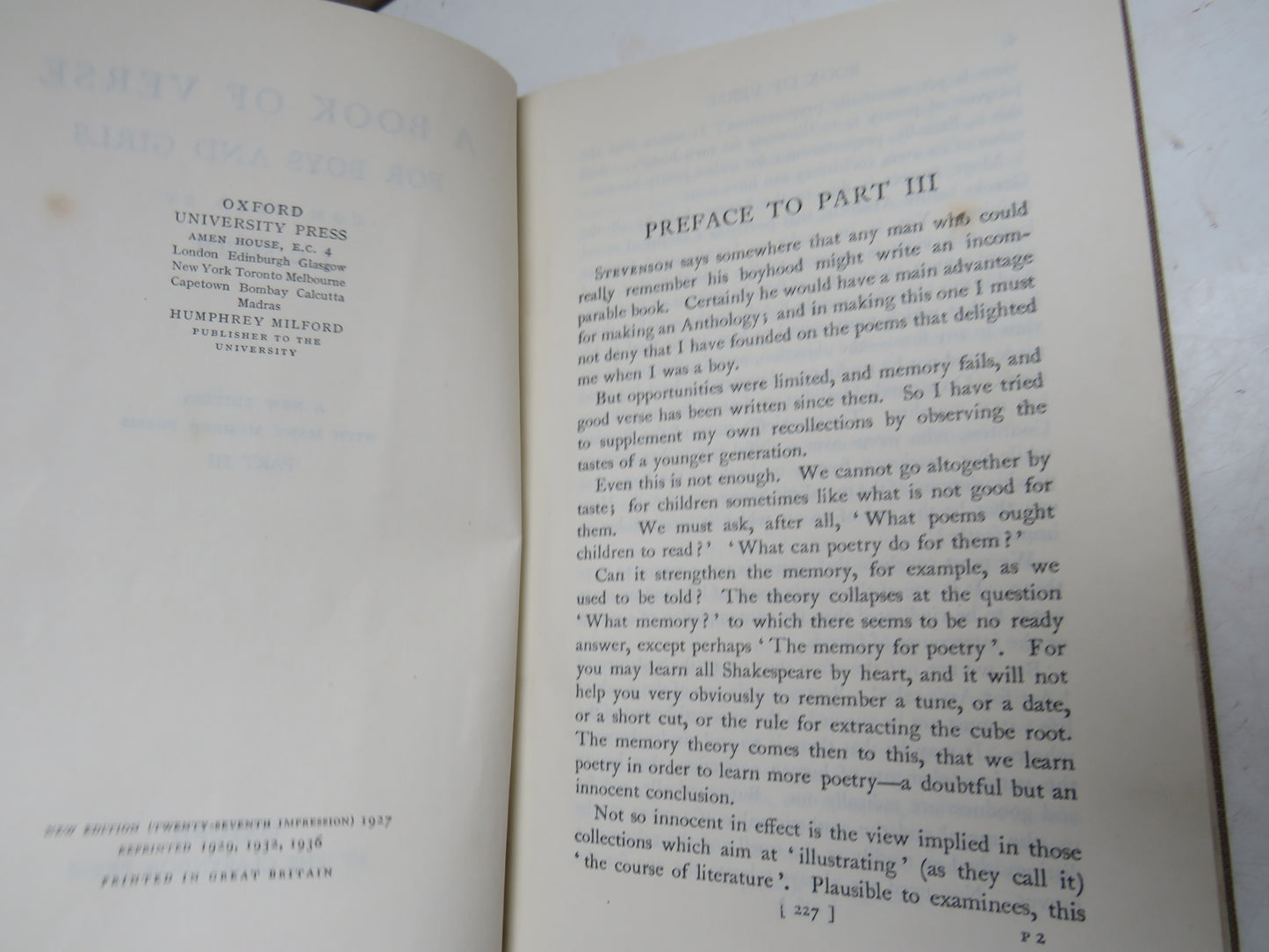A Book Of Verse For Boys and Girls Compiled By J. C. Smith Part III 1936 Antique Book