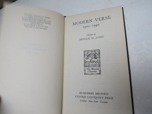 Modern Verse 1900-1940 Chosen By Phyllis M. Jones 1942 Antique Book