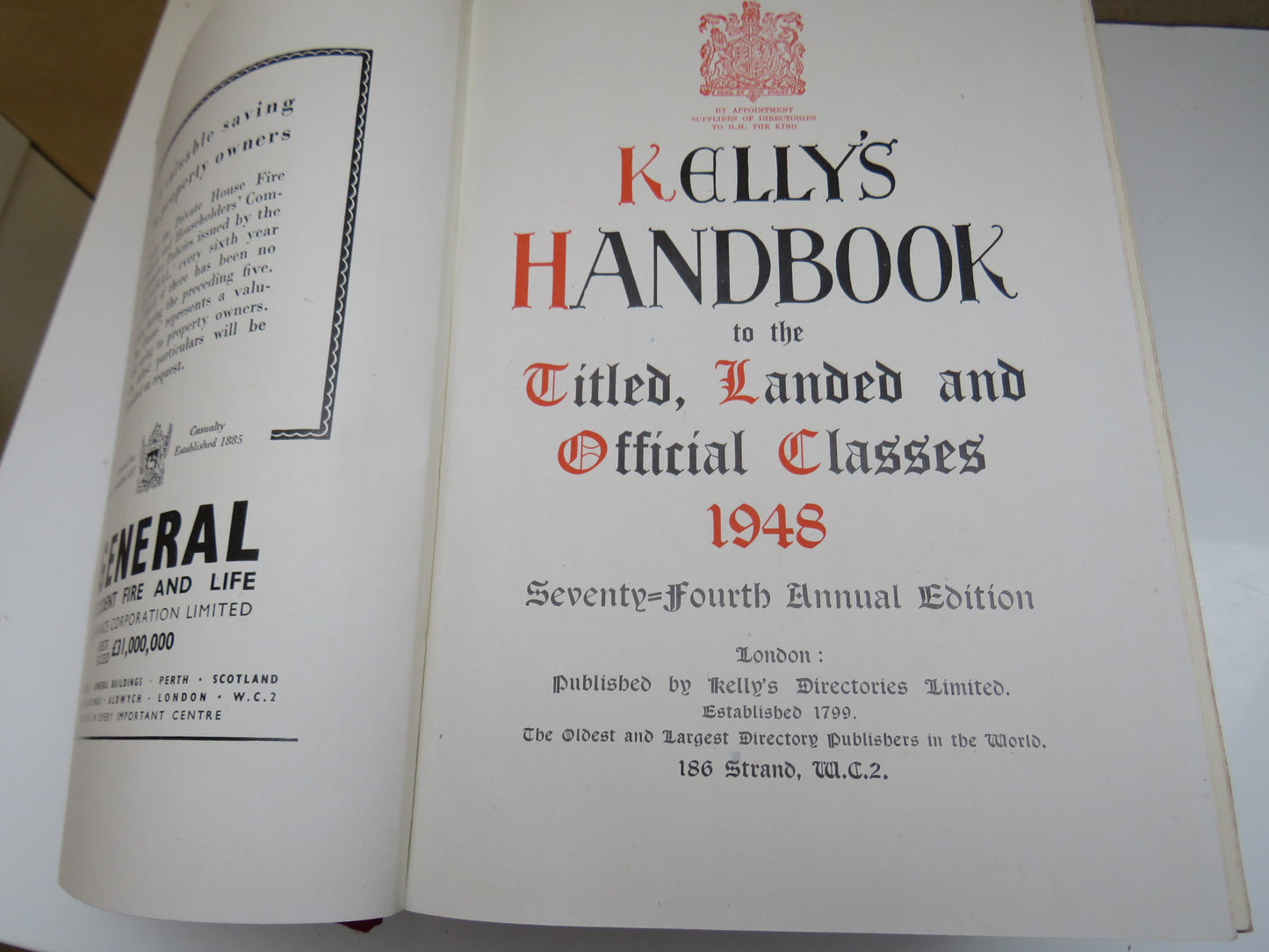 Kelly's Handbook To The Titled, Landed and Official Classes 1948