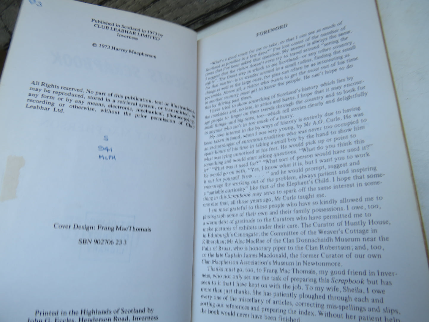 A Scots Scrapbook By Harvey Macpherson 1973