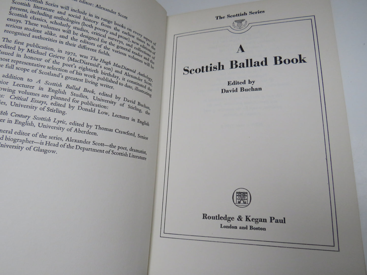 A Scottish Ballad Book edited by David Buchan, 1973, Vintage Scottish Book