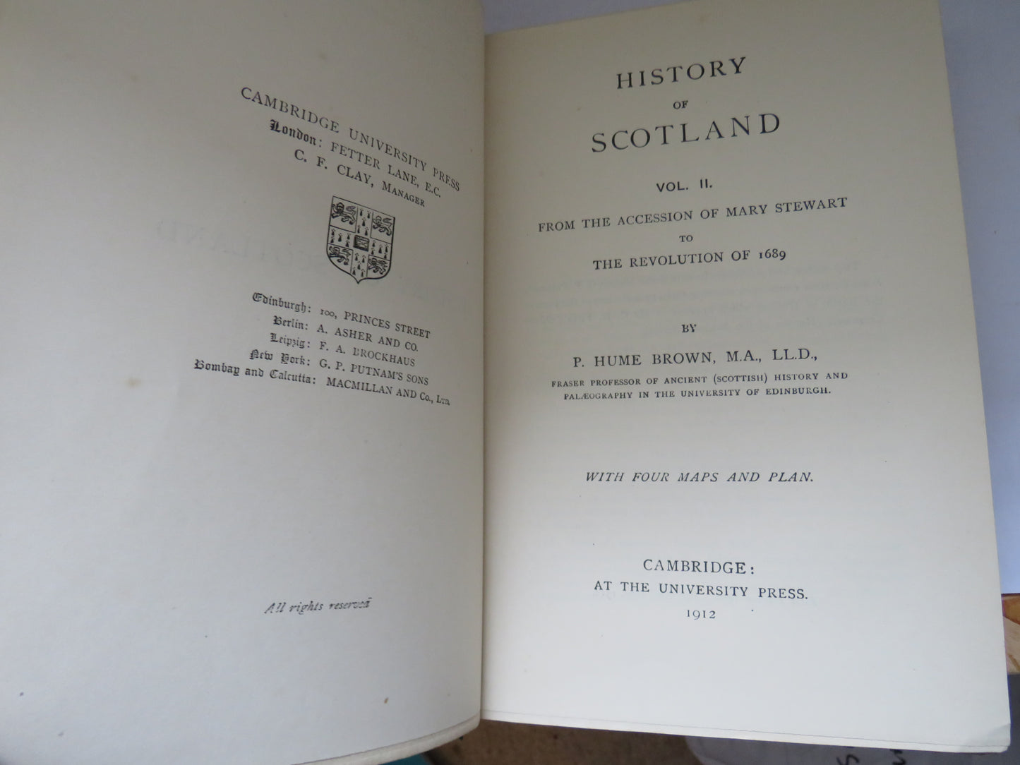 History of Scotland Vol II From The Accession of Mary Stewart To The Revolution of 1689 By P. Hume Brown 1912