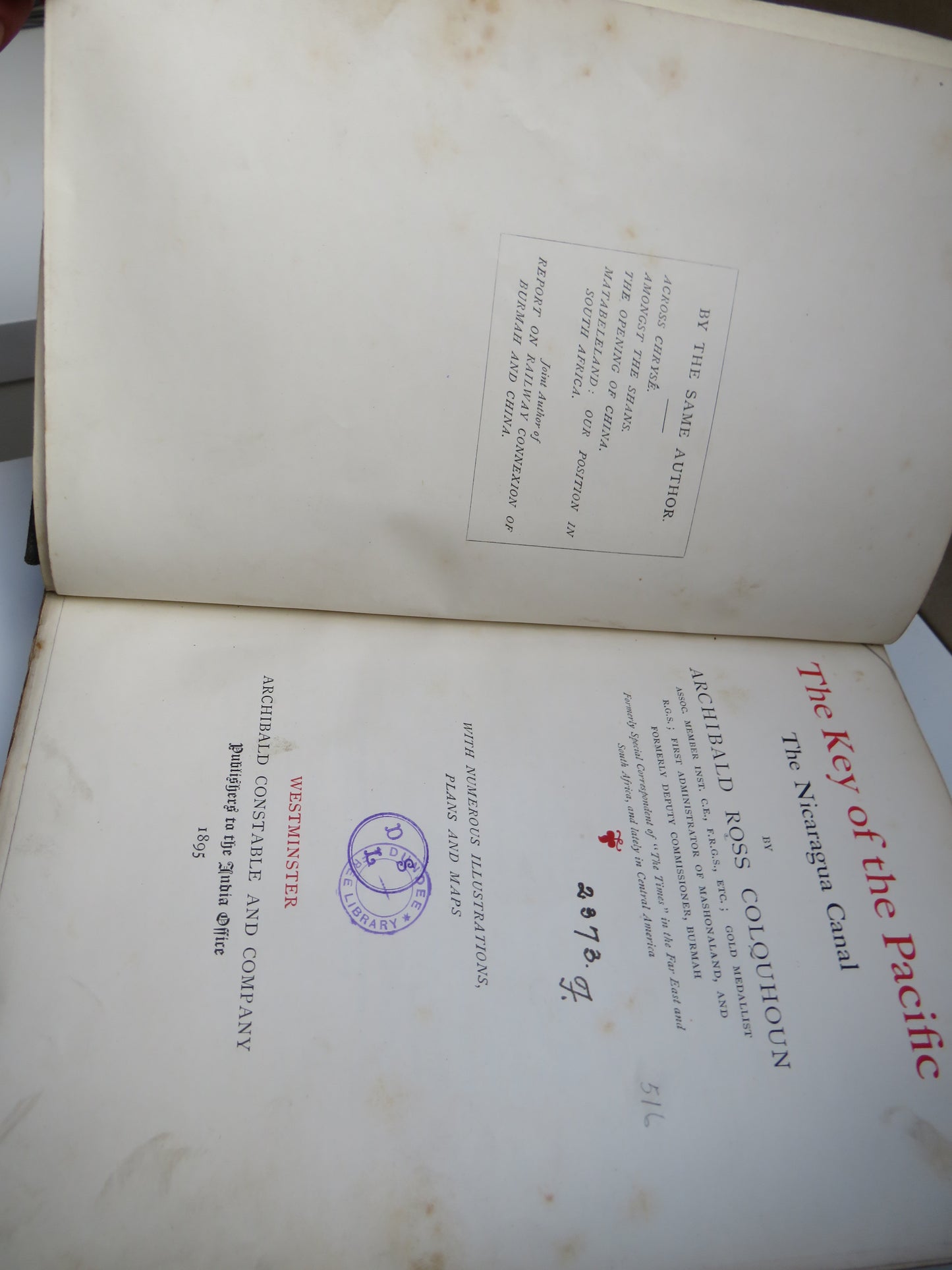 The Key Of The Pacific The Nicaragua Canal By Archibald Ross Colquhoun 1895 Antique Book