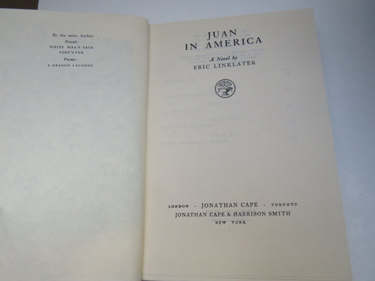 Juan In America A Novel By Eric Linklater 1931 4th Impression Antique Book