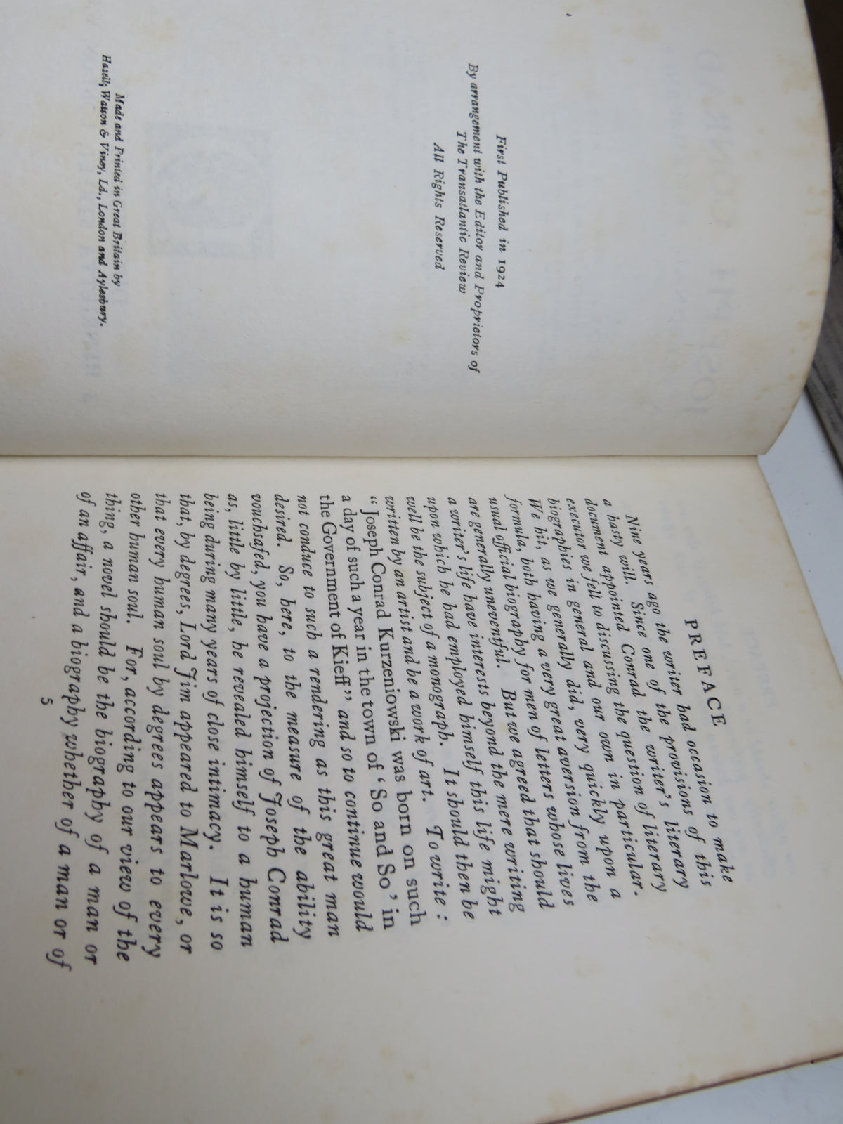 Joseph Conrad A Personal Remembrance By Ford Madox Ford 1924 1st Edition