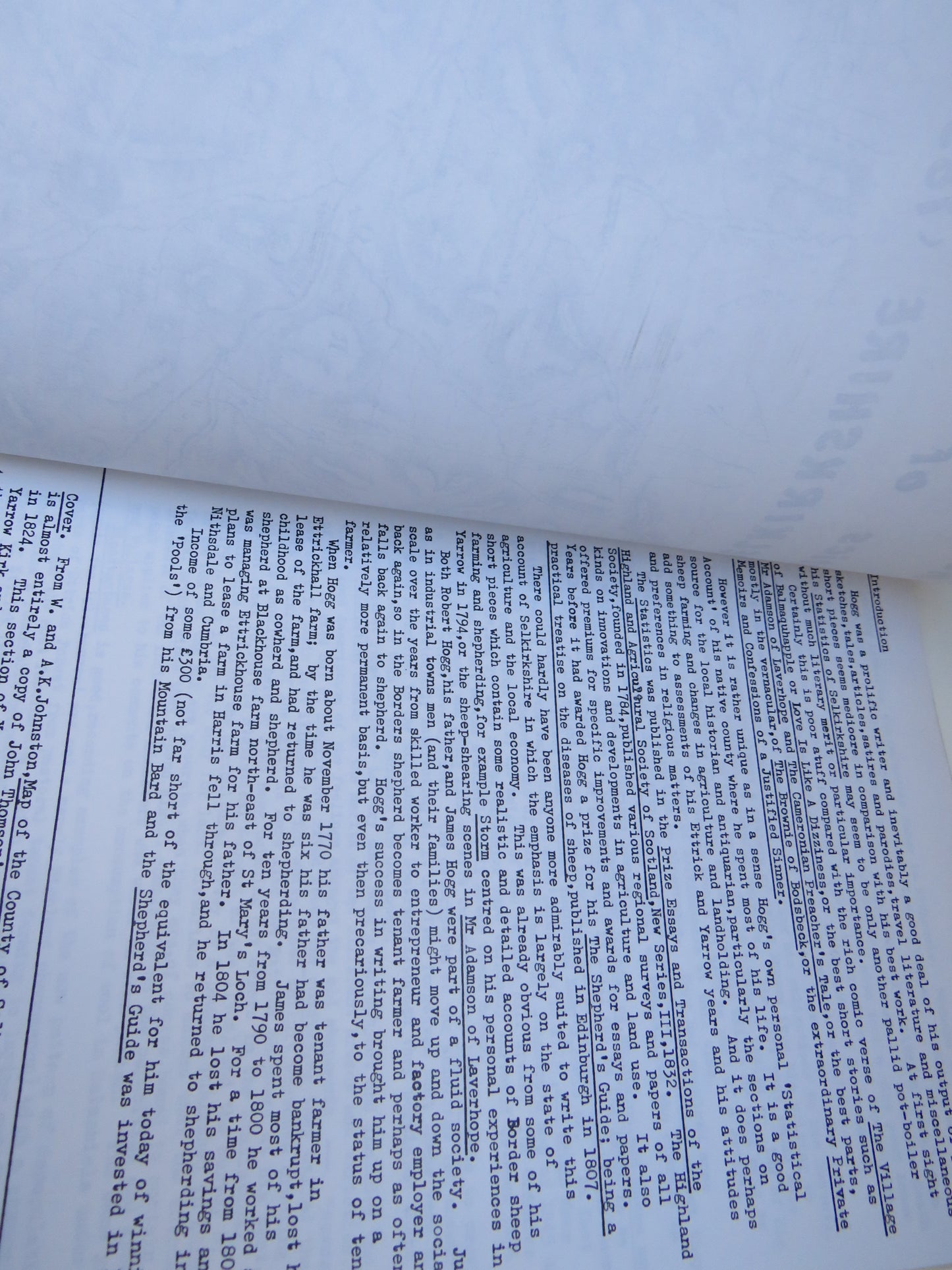 James Hogg Statistics of Selkirkshire (1832) 1984