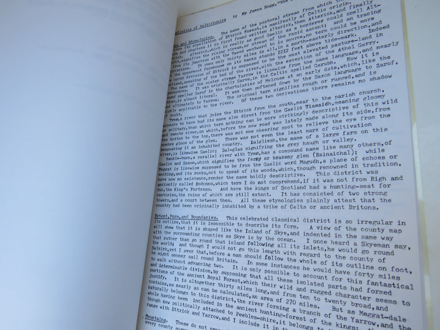 James Hogg Statistics of Selkirkshire (1832) 1984