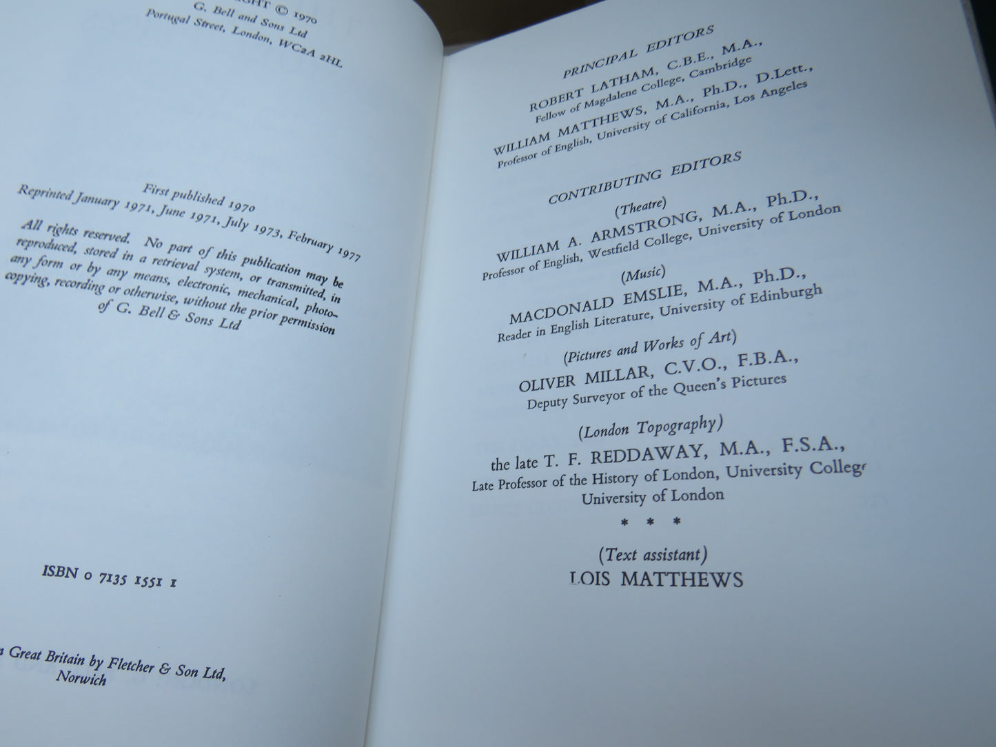 The Diary of Samuel Pepys Vol I - XI (11 Volume Complete Set), Latham & Matthews (Ed.), 1960 - 1985