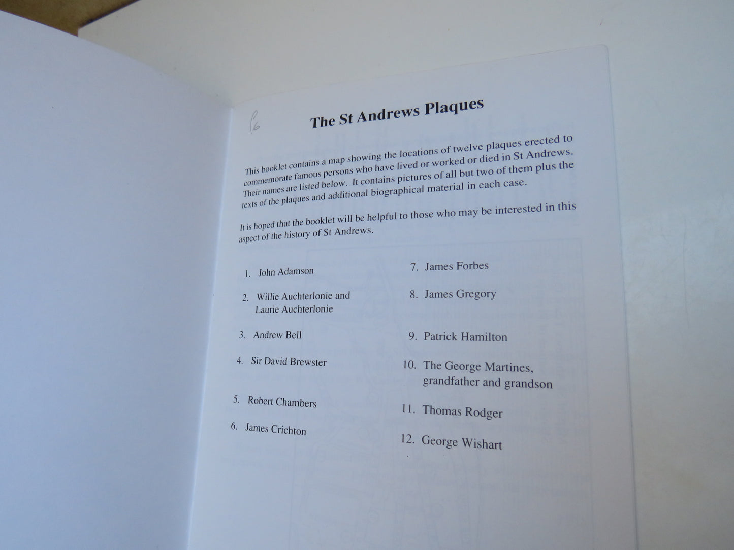 Guide To Commemorative Plaques In St Andrews 1993