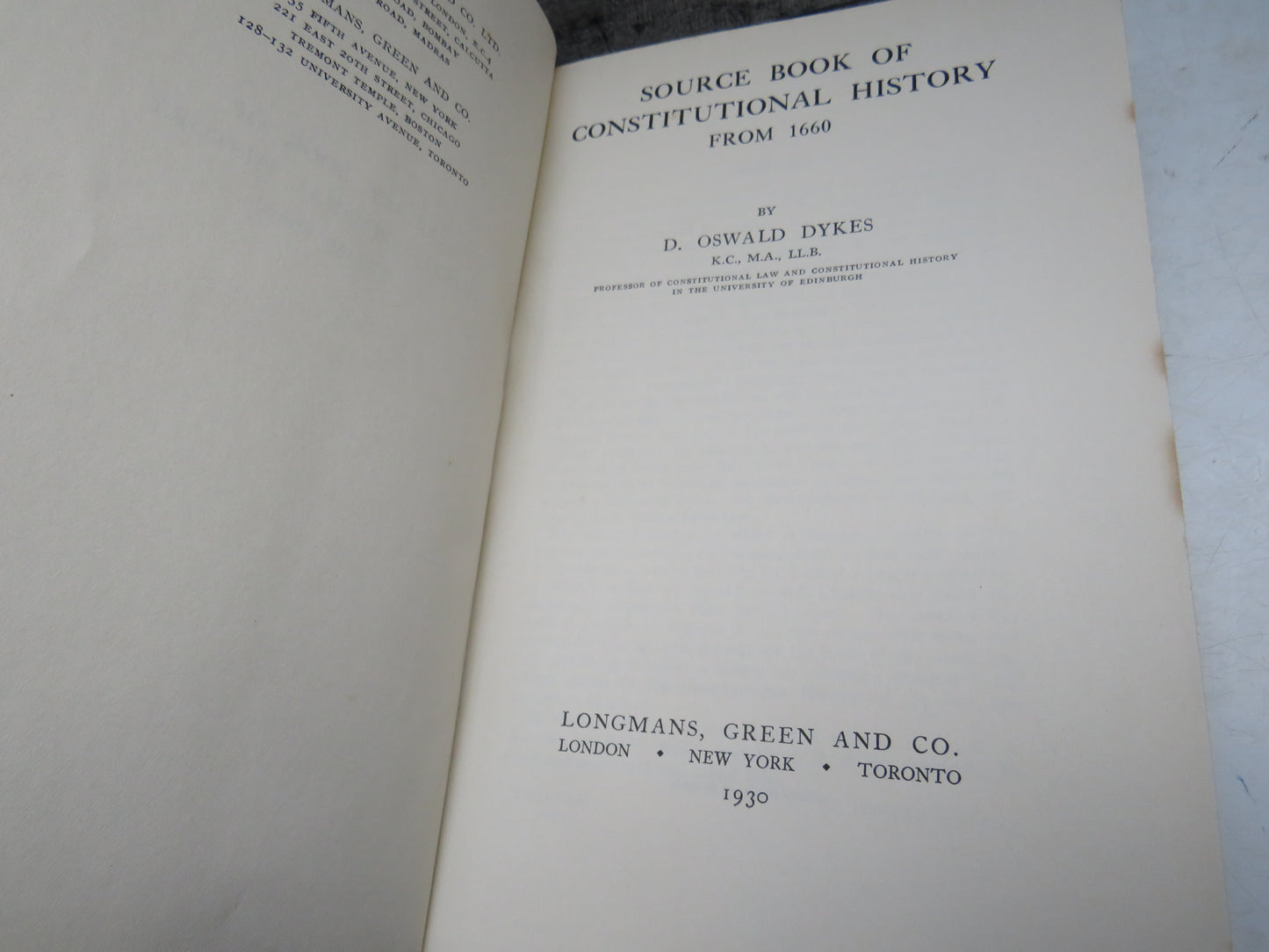 Source Book of Constitutional History from 1660 by D. Oswalde Dykes, 1930