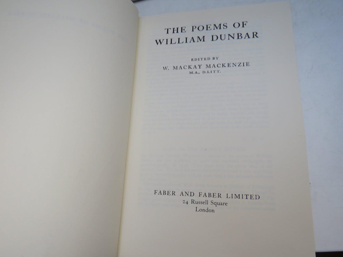 The Poems of William Dunbar Edited By W. Mackay Mackenzie 1932