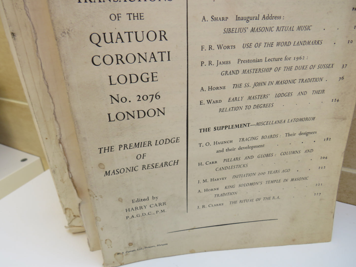 1962 - 1968 Ars Quatuor Coronatorum Lodge 2076 London Premier Lodge of Masonic Research