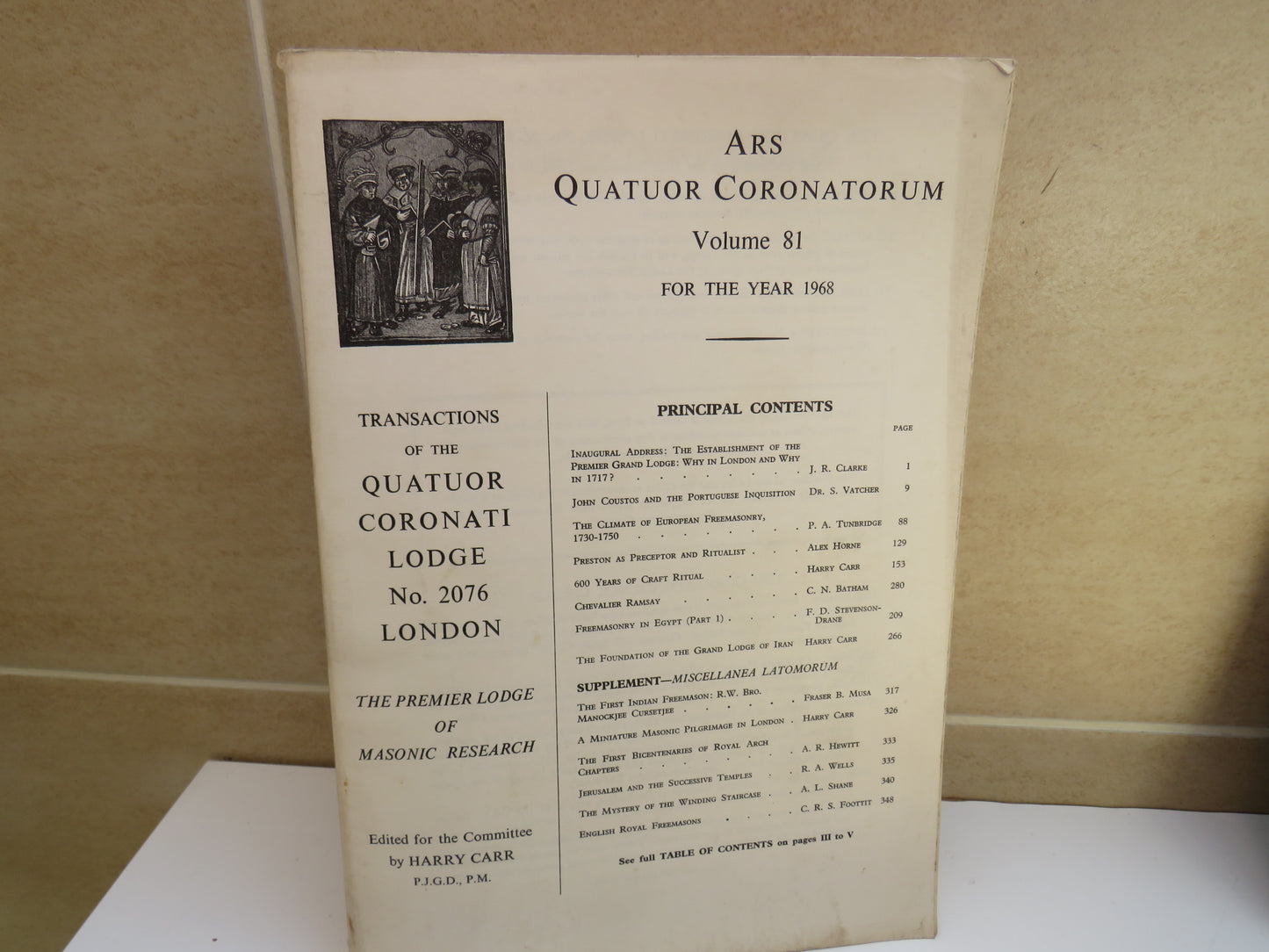 1962 - 1968 Ars Quatuor Coronatorum Lodge 2076 London Premier Lodge of Masonic Research
