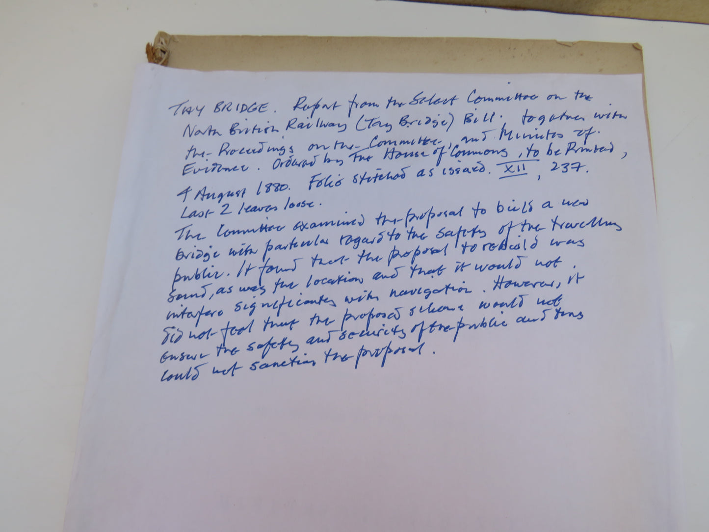 Report From The Select Committee On The North British Railway (Tay Bridge) Bill 1880