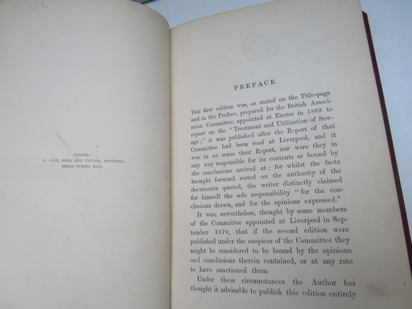 A Digest of Facts Relating To The Treatment and Utilization of Sewage By W. H. Corfield 1871