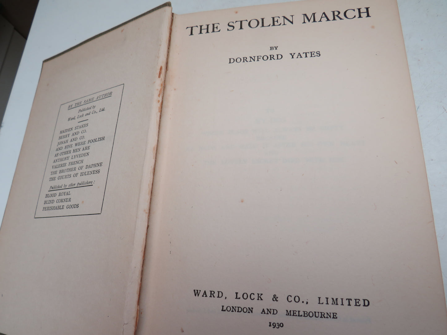 The Stolen March By Dornford Yates 1930, book image 4