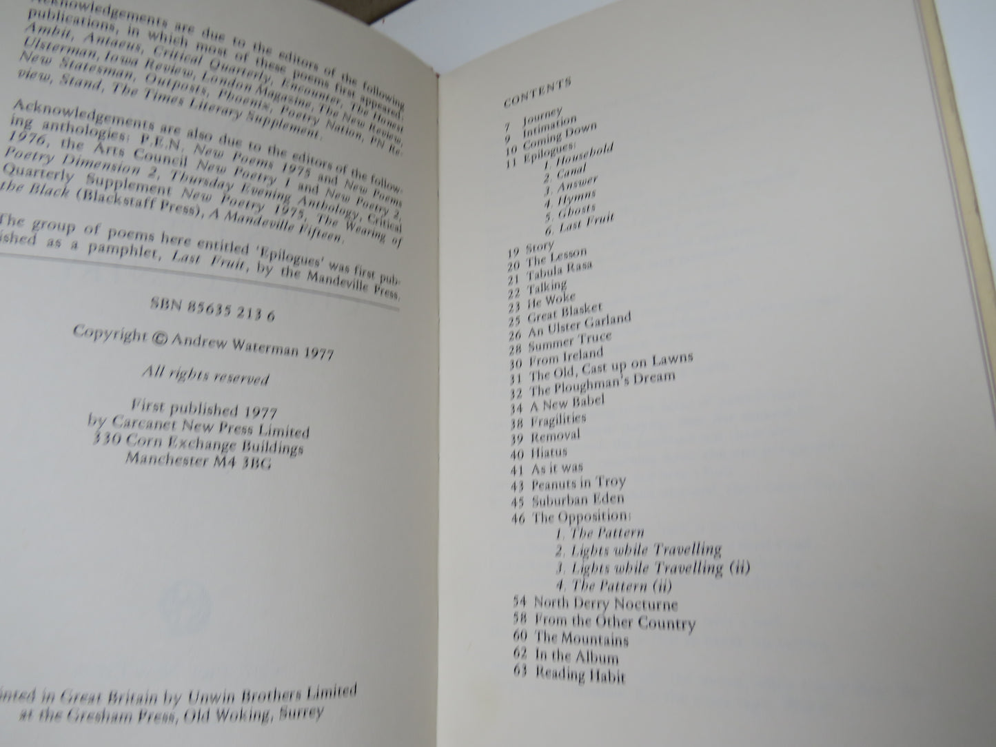 From The Other Country By Andrew Waterman 1977