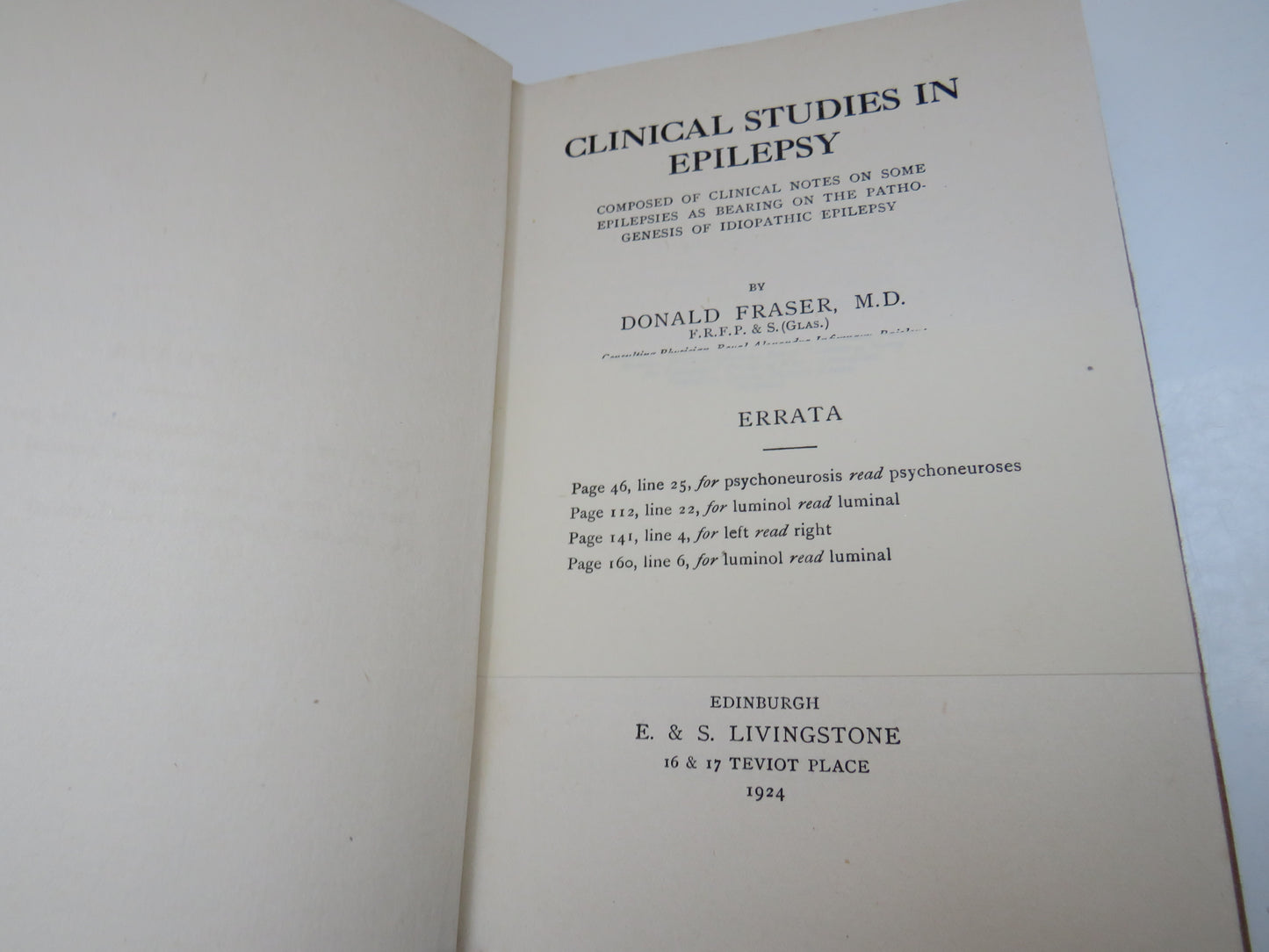 Clinical Studies In Epilepsy By Donald Fraser 1924