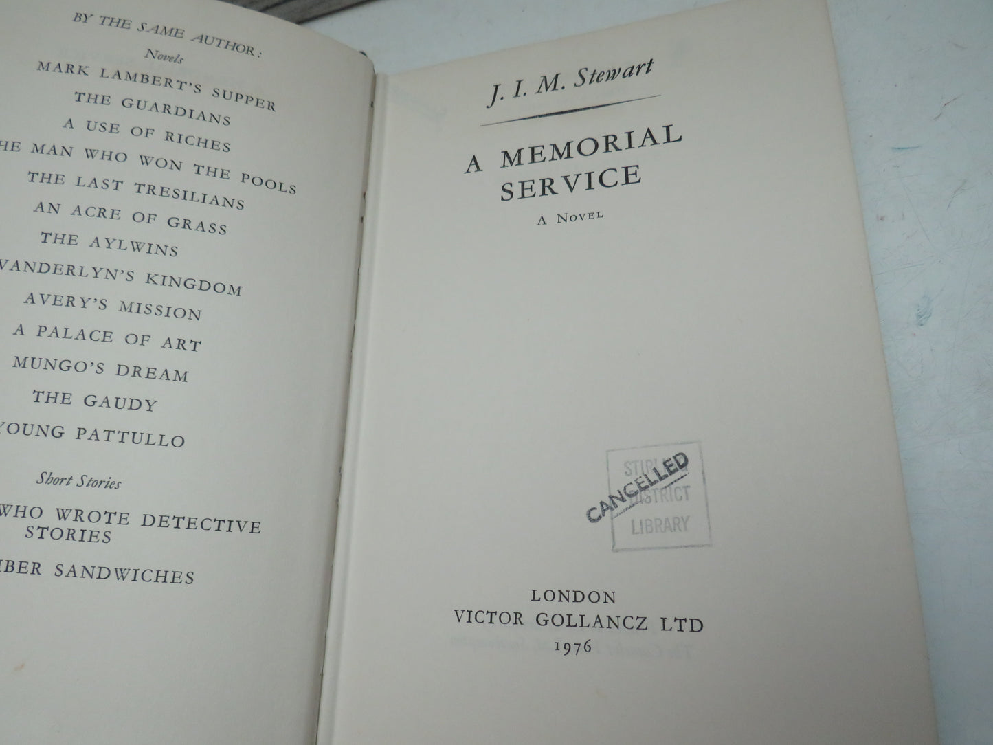A Memorial Service A Novel By J.I.M. Stewart 1976