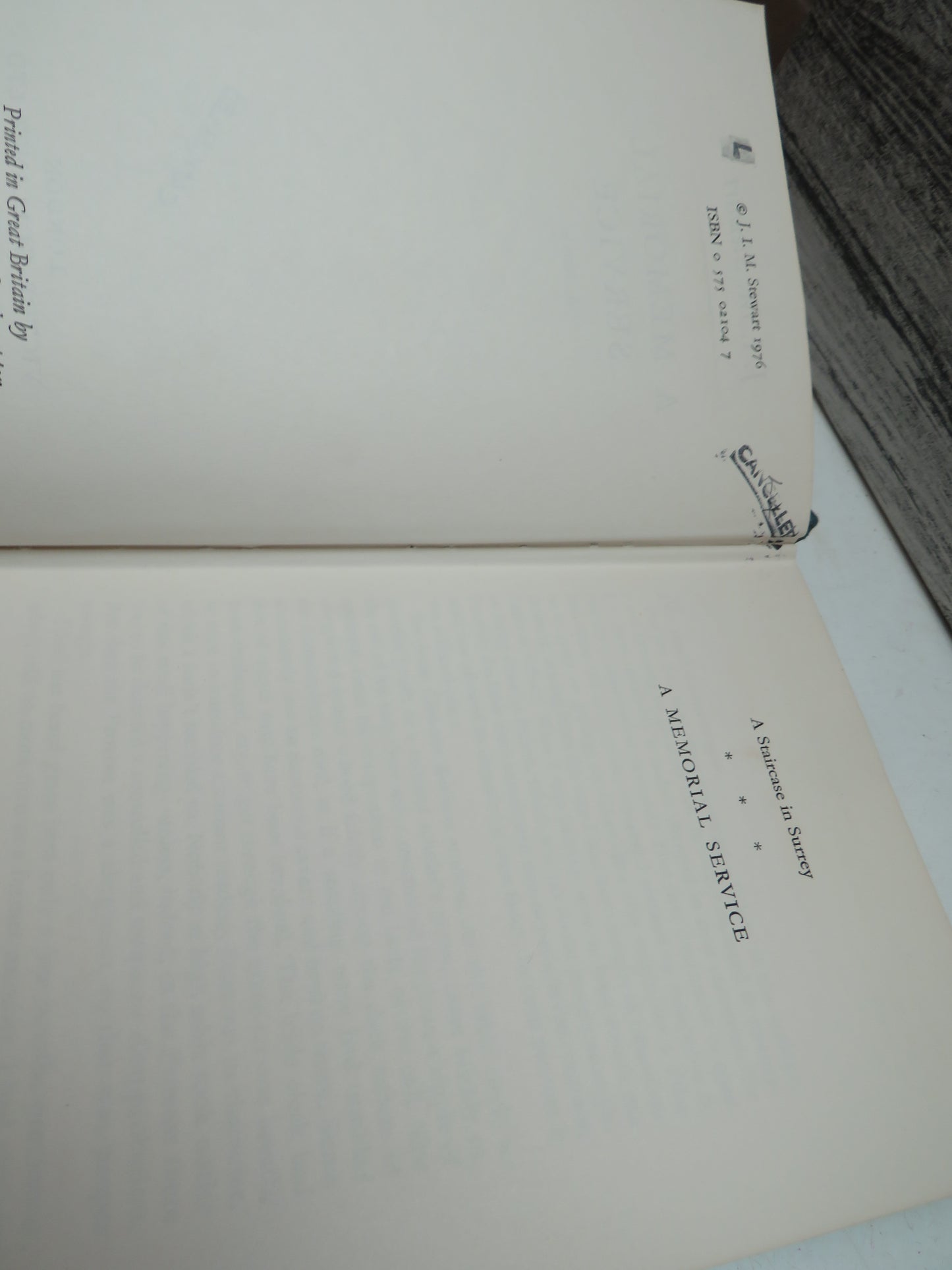 A Memorial Service A Novel By J.I.M. Stewart 1976