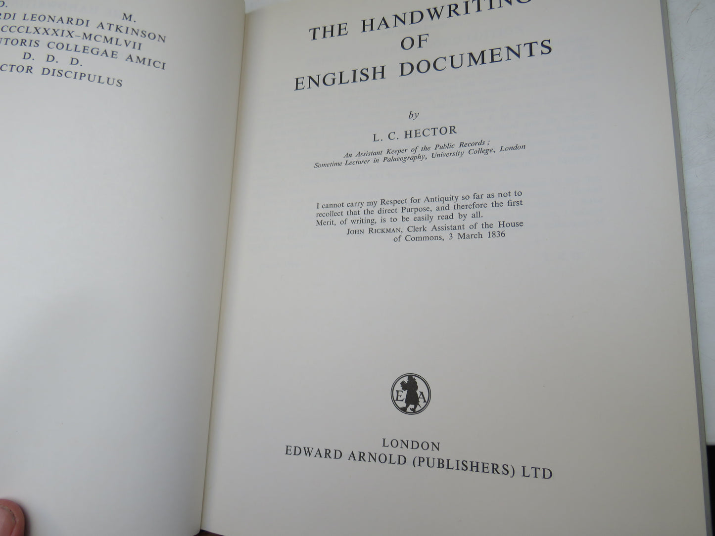The Handwriting of English Documents By L.C. Hector 1966