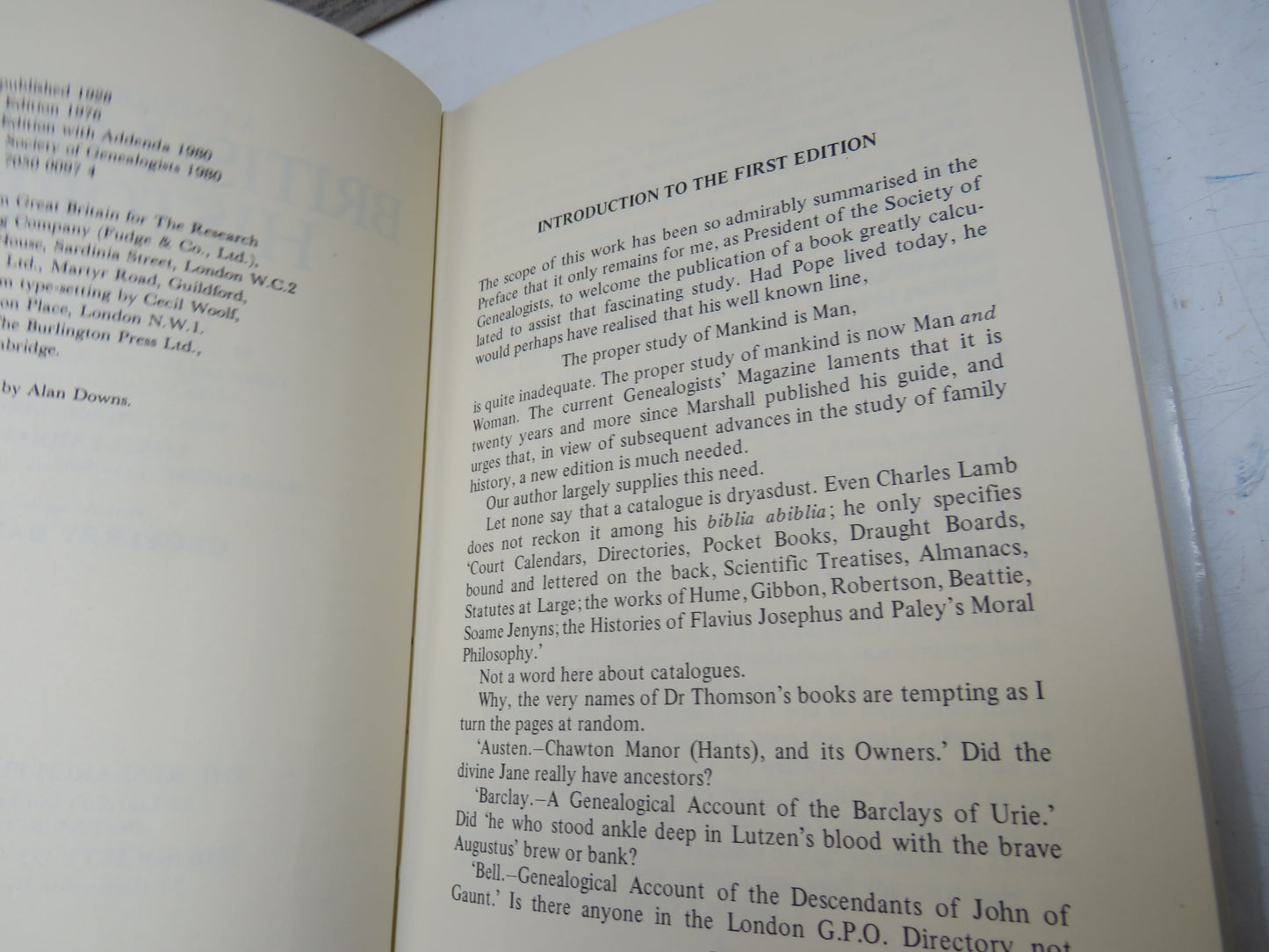 A Catalogue of British Family Histories Compiled By T.R. Thomson 1980