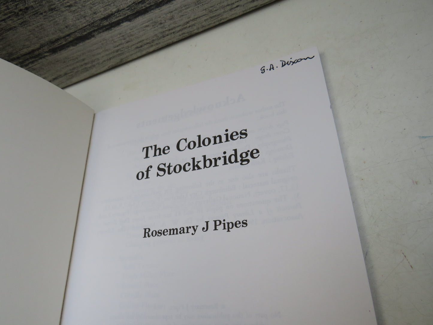 The Colonies of Stockbridge By Rosemary J Pipes 1984