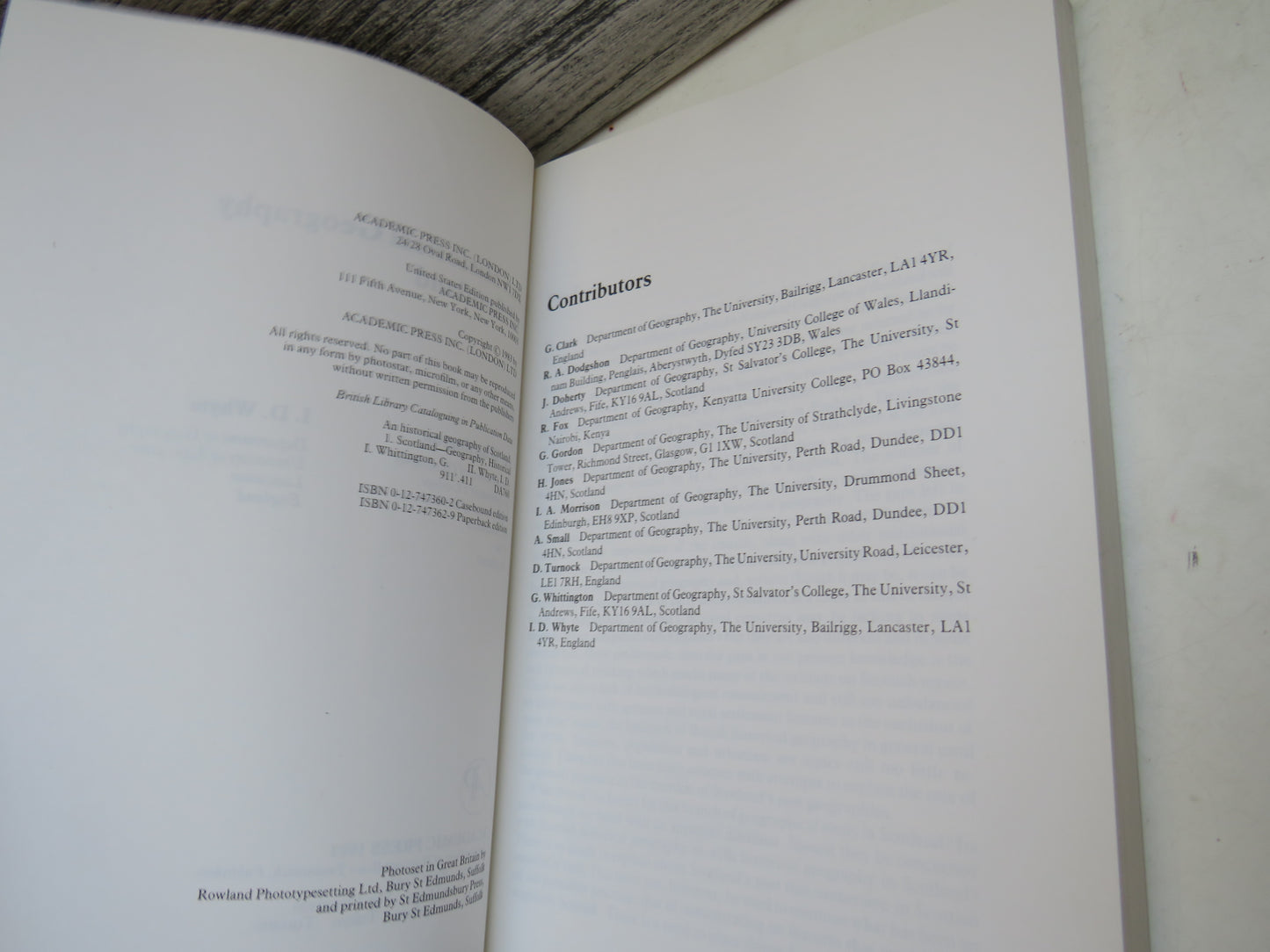 An Historical Geography of Scotland Edited By G. Whittington & I.D. Whyte 1983