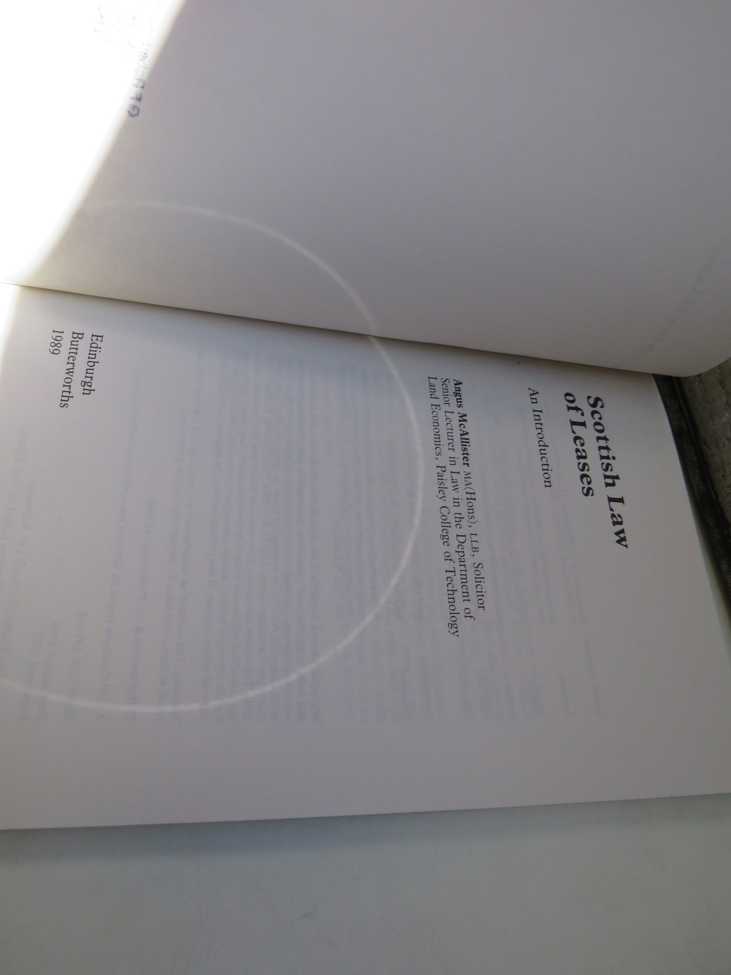 Scottish Law of Leases An Introduction By Angus McAllister 1989