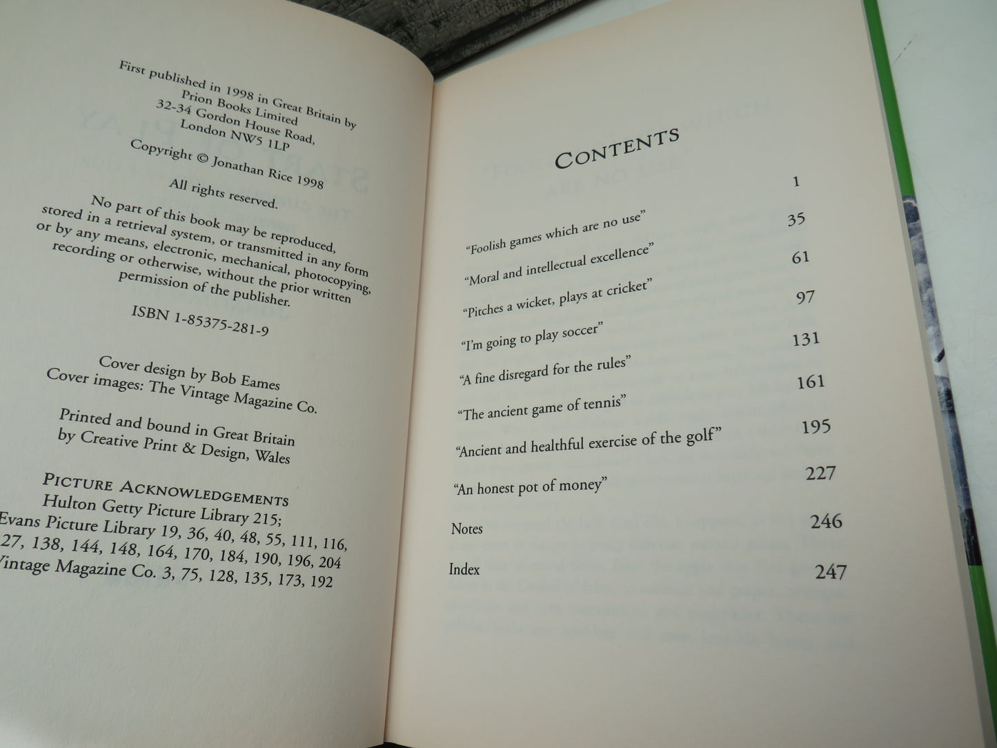 Start of Play The Curious Origins Of Our Favourite Sports By Jonathan Rice 1998