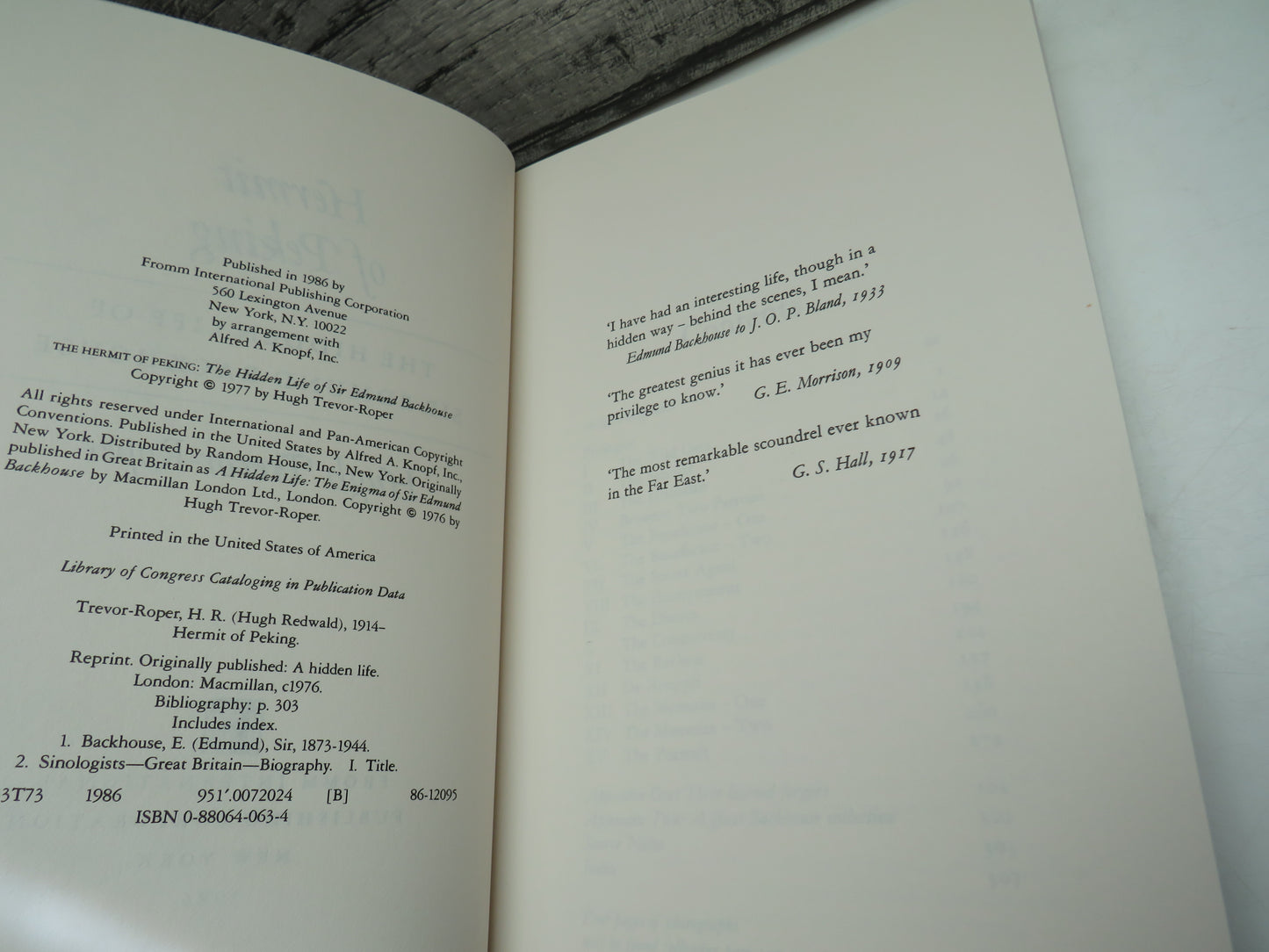 Hermit of Peking The Hidden Life Of Sir Edmund Backhouse By Hugh Trevor-Roper 1986