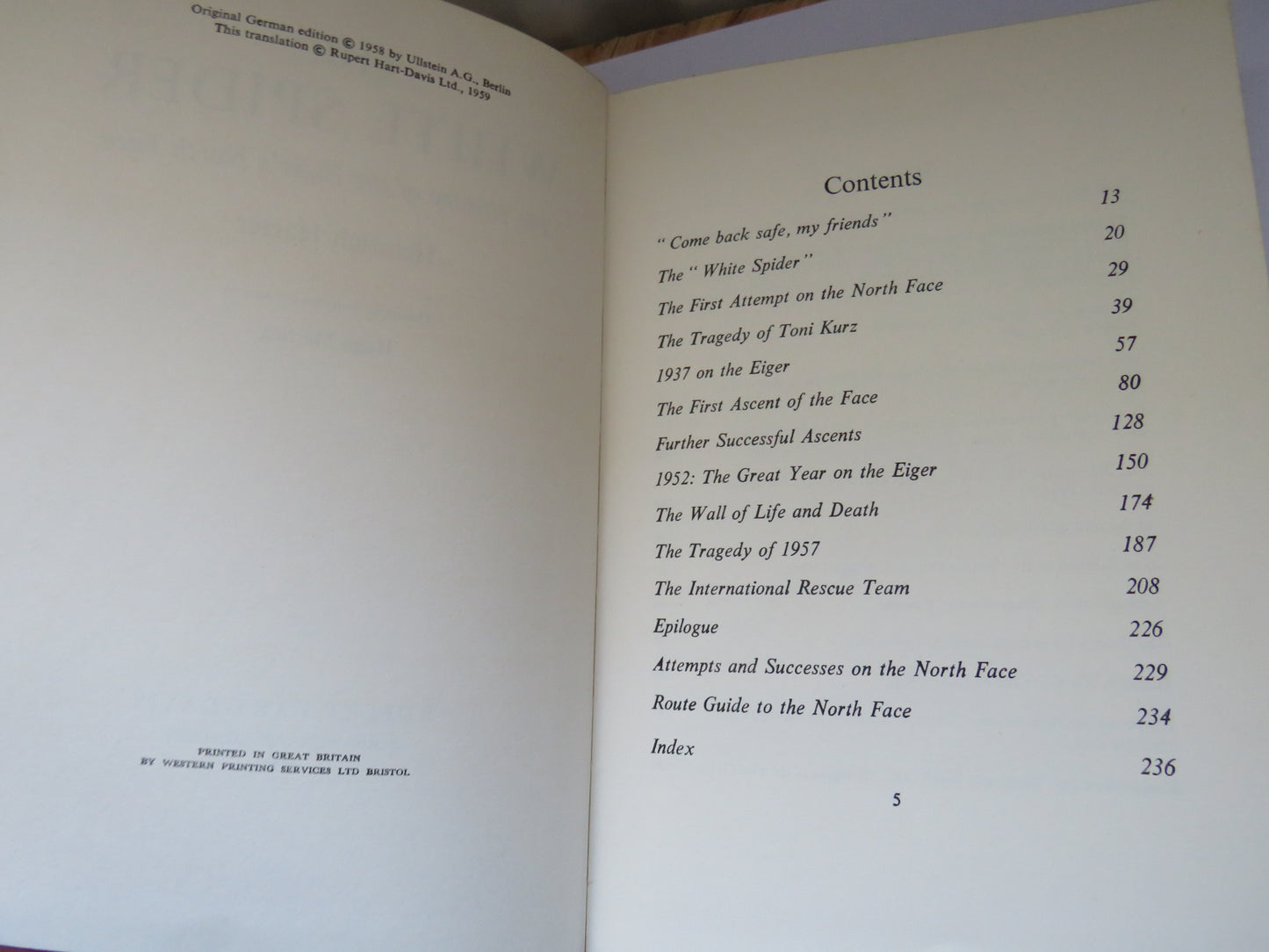 Vintage Book of 'the white spider the history of the eigers north face by heinrich harrer 1959'