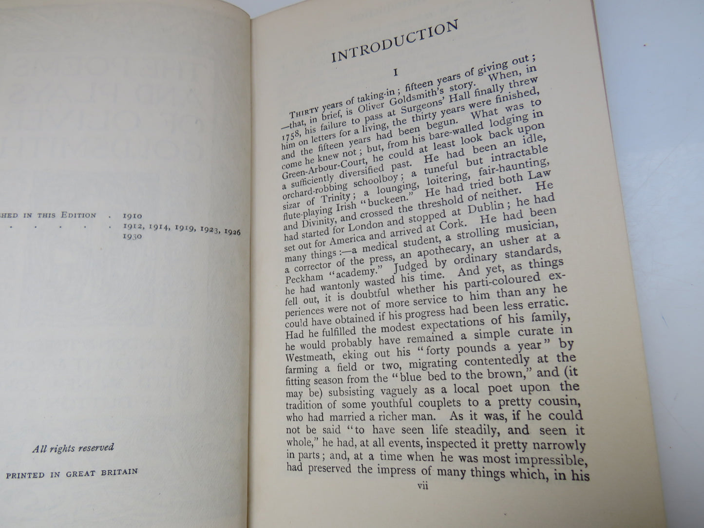 The Poems and Plays of Oliver Goldsmith, 1930