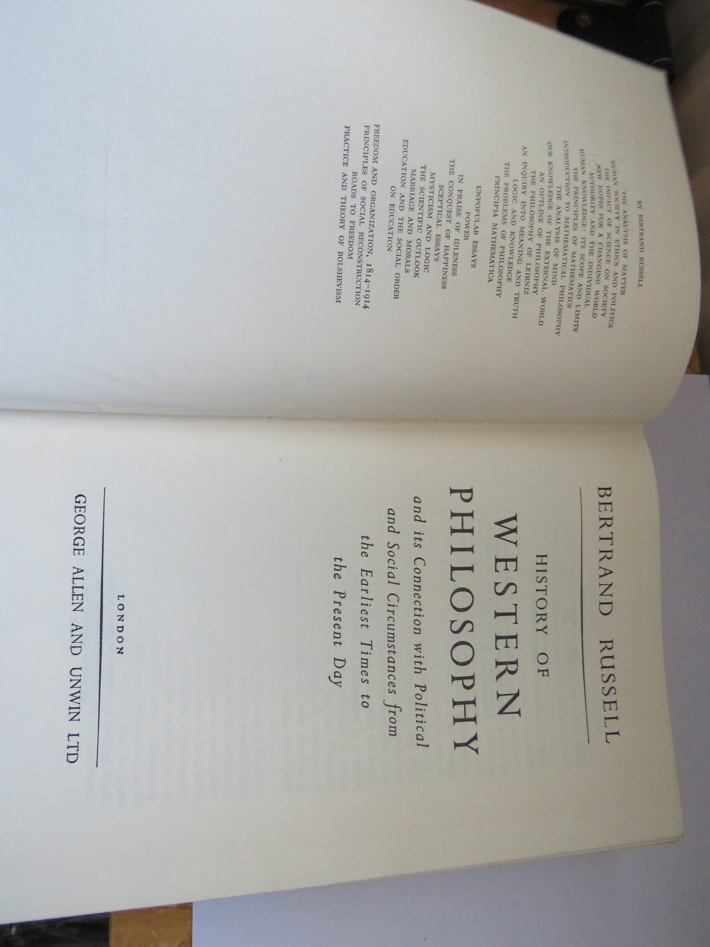 History of Western Philosophy and Its Connection With Political and Social Circumstances From The Earlier Times To The Present Day By Bertrand Russell 1955, Vintage Book
