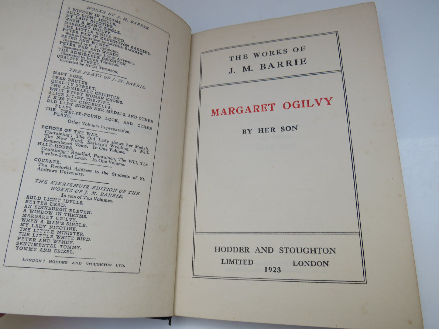 The Works of J. M. Barrie, Margaret Ogilvy by her Son, 1923