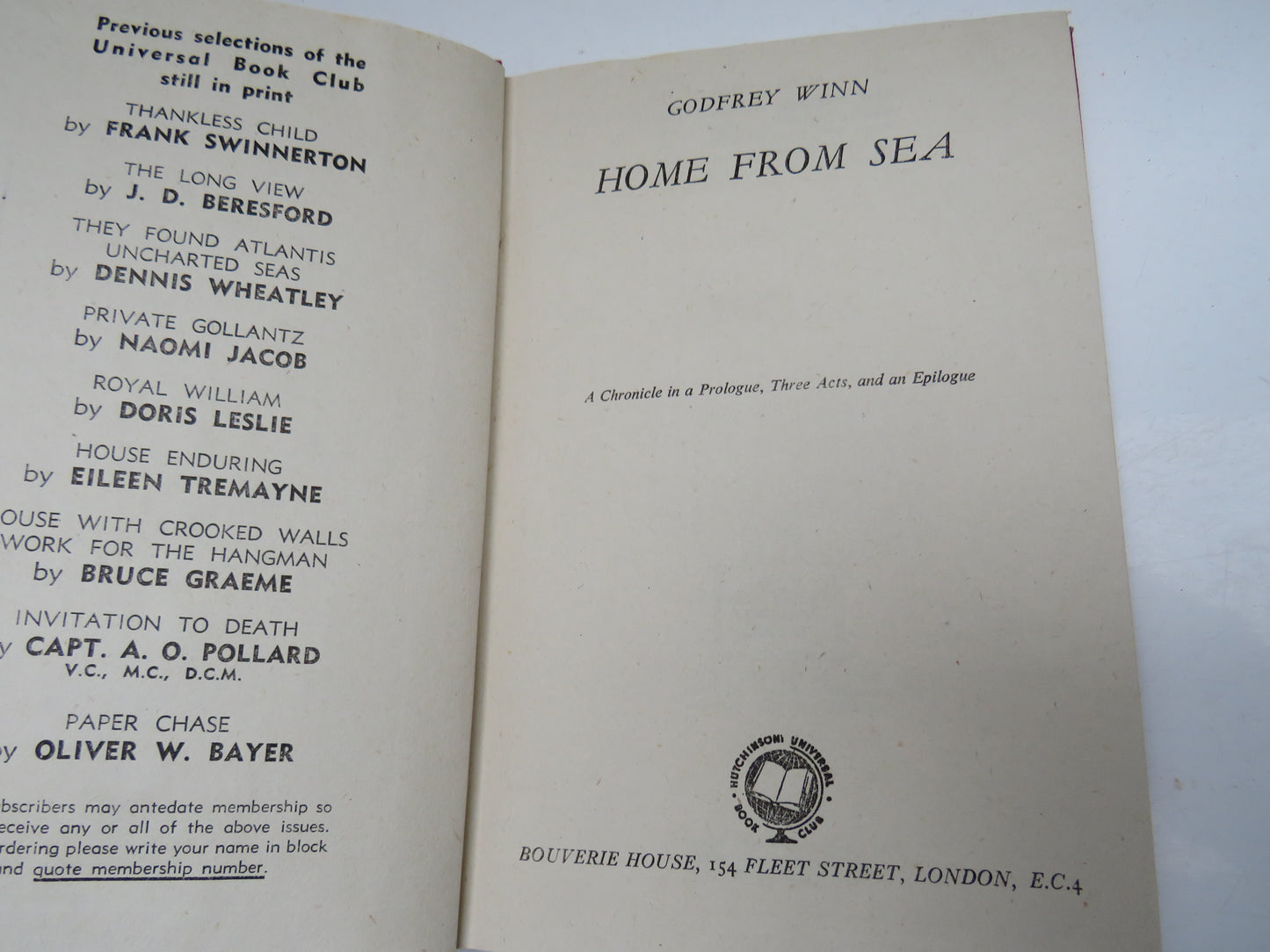 Home From Sea By Godfrey Winn 1945 Vintage Book