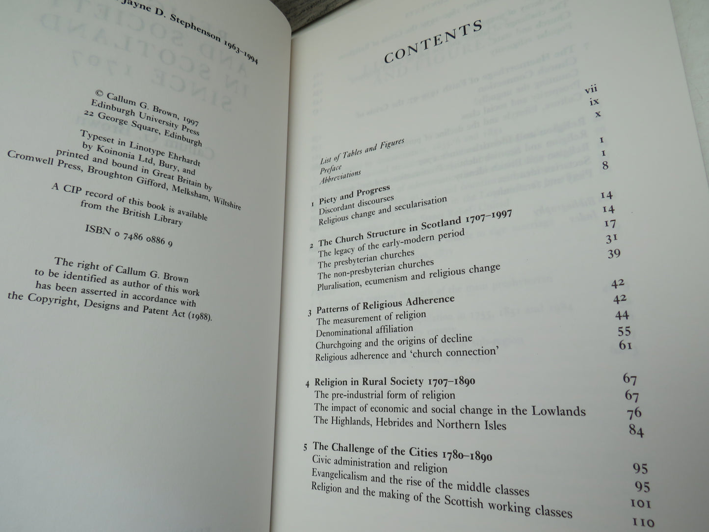 Religious and Society In Scotland Since 1707 By Callum G. Brown 1997