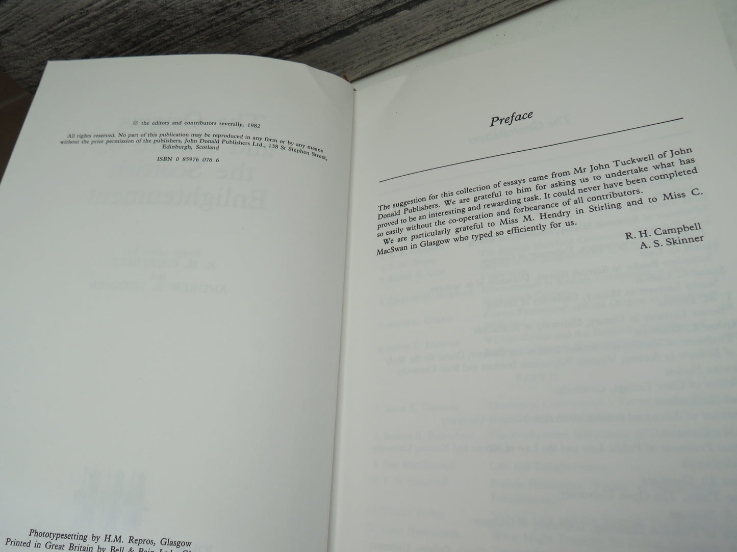The Origins and Nature of the Scottish Enlightenment Essays Edited By R. H. Campbell and Andrew S. Skinner 1982