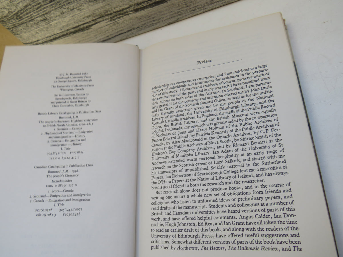 The People's Clearance Highland Emigration to British North America 1770-1815 By J.M. Bumsted 1982