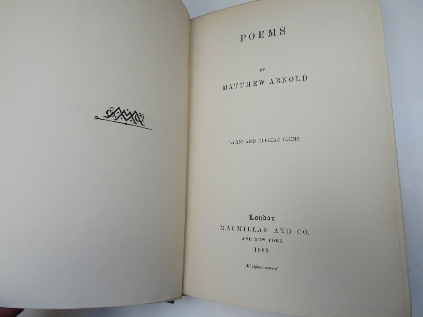 Poems By Matthew Arnold Lyric and Elegiac Poems 1888