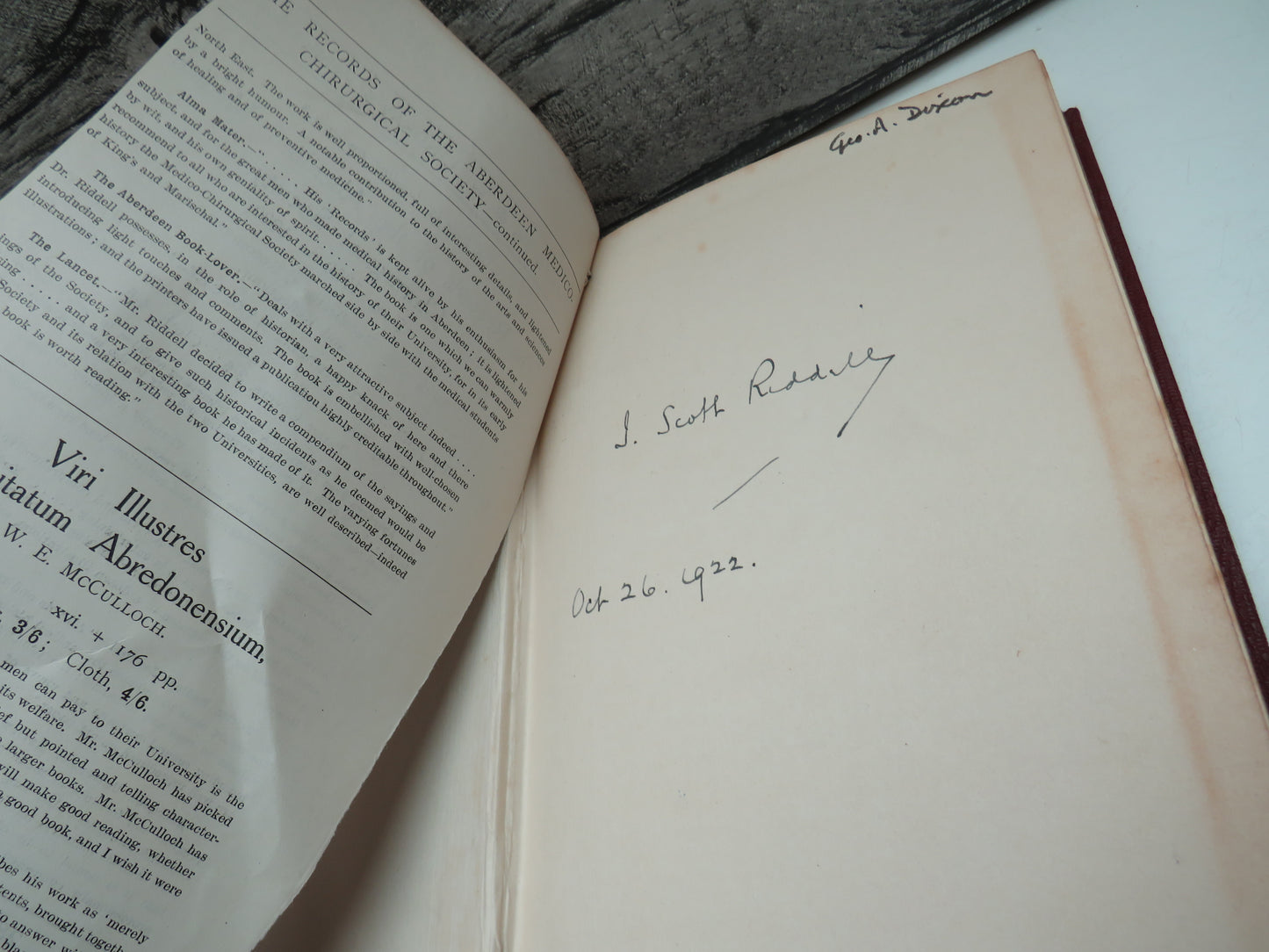 The Records Of The Aberdeen Medico-Chirurgical Society From 1789 To 1922 With Some Recollections, Recommendations and Reflections by John Scott Riddell 1922