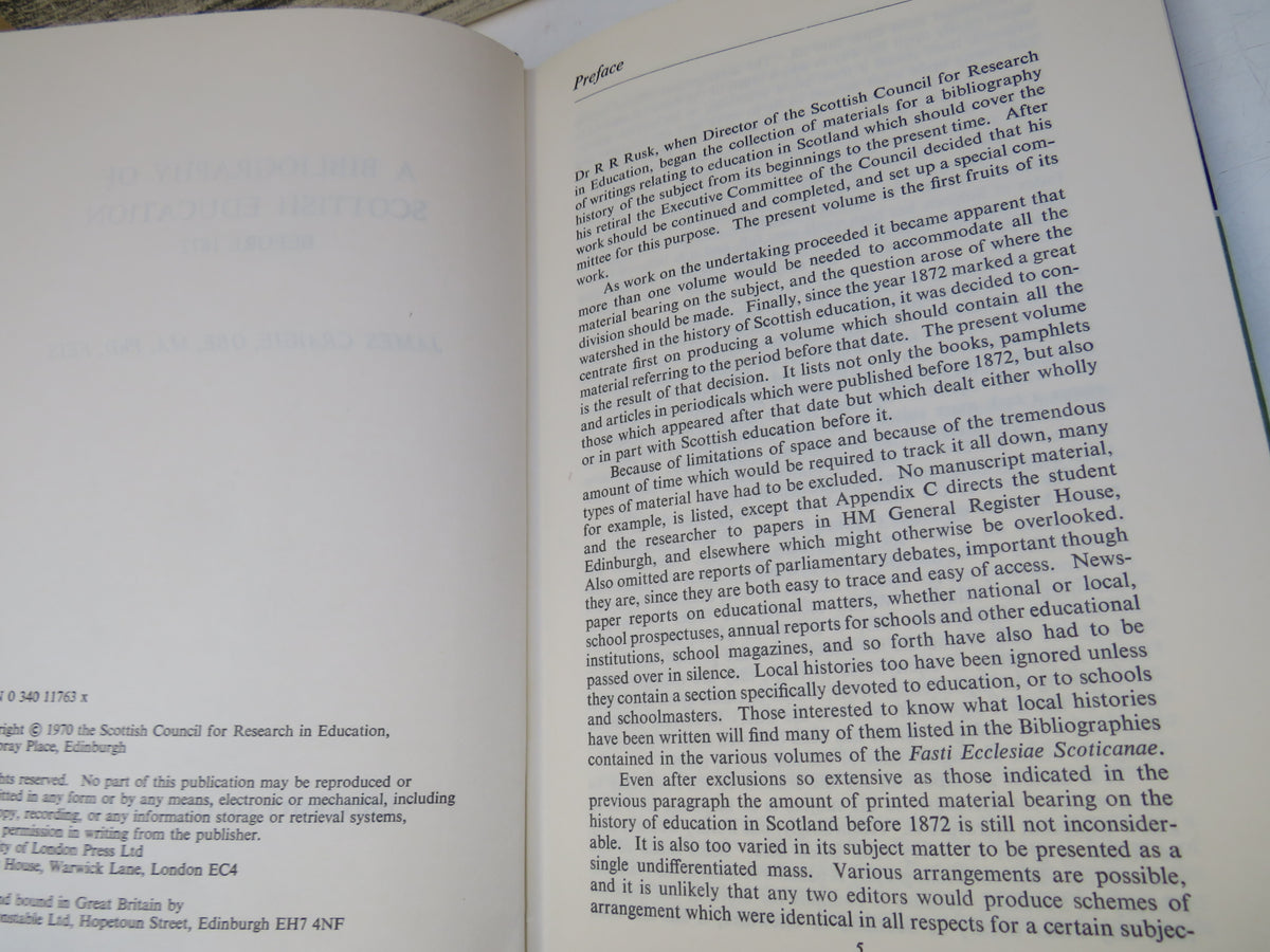 A Bibliography of Scottish Education Before 1872 By James Craigie 1970