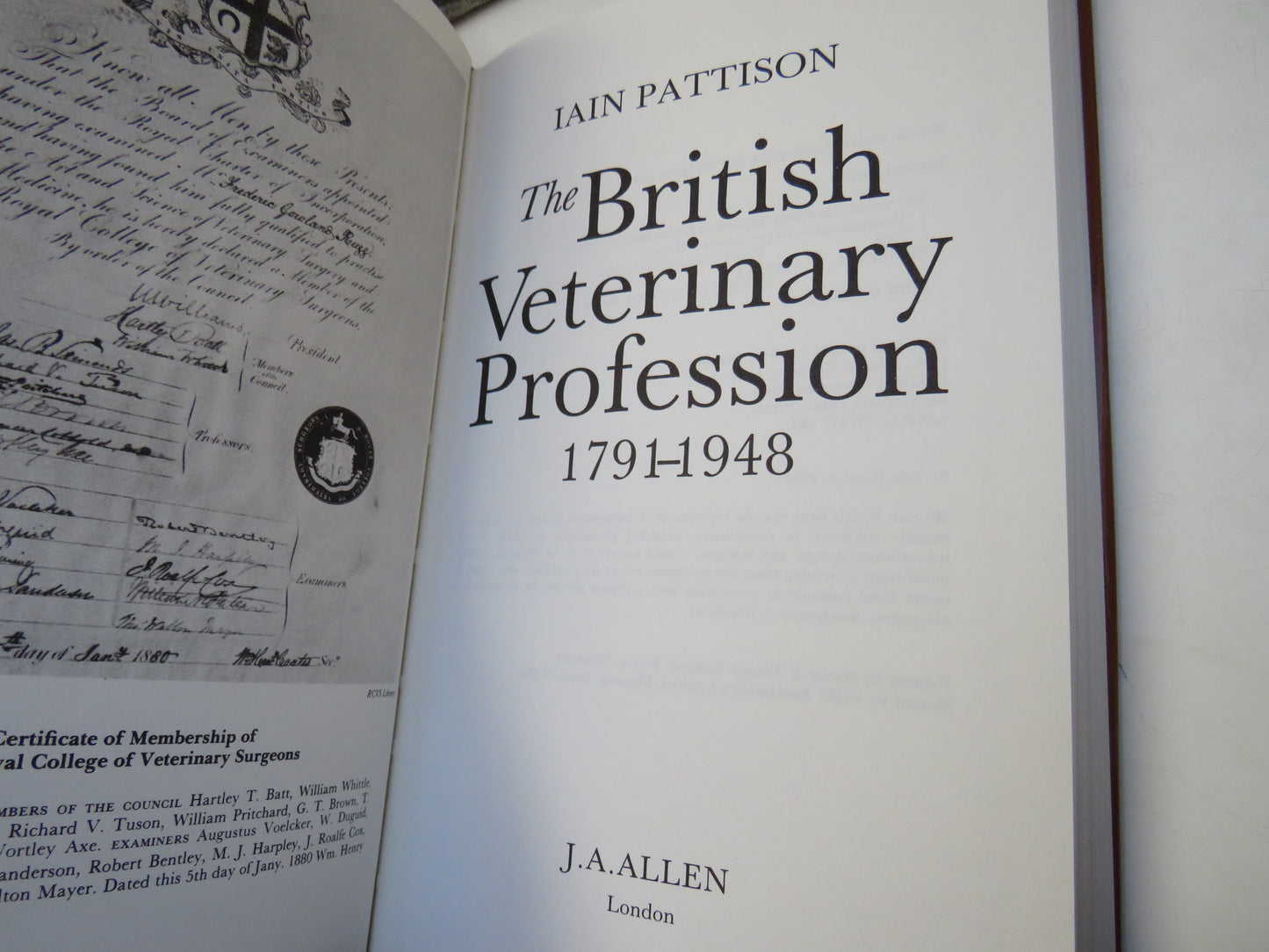 The British Veterinary Profession 1791-1948 By Iain Pattison 1984