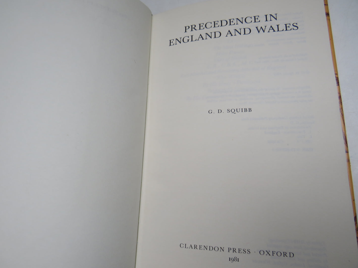 Precedence In England and Wales By G. D. Squibb 1981