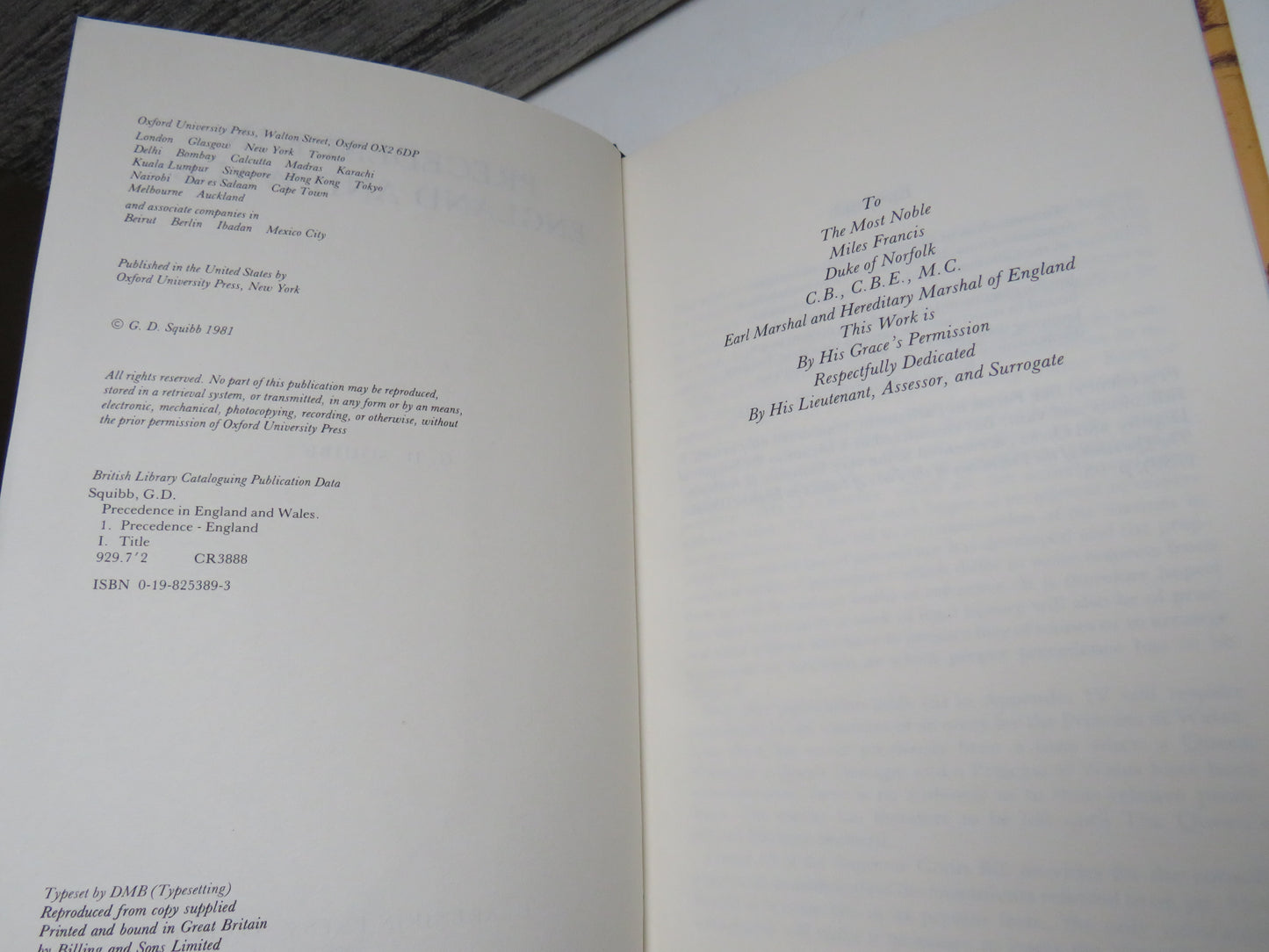 Precedence In England and Wales By G. D. Squibb 1981