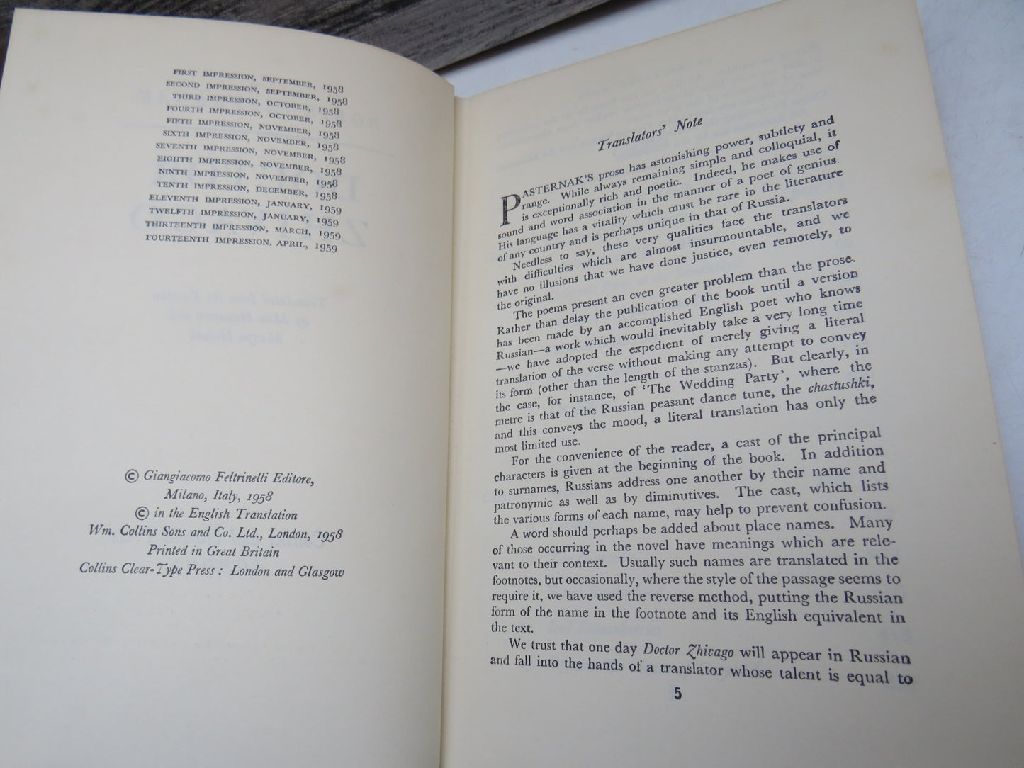 Doctor Zhivago By Boris Pasternak Translated From The Russian By Max Hayward and Manya Harari 1959